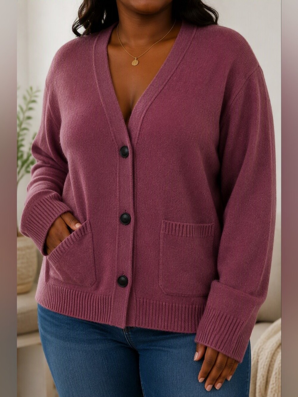 KHAITE Scarlet Pink - Rose - Mauve Button-Front Cashmere Cardigan